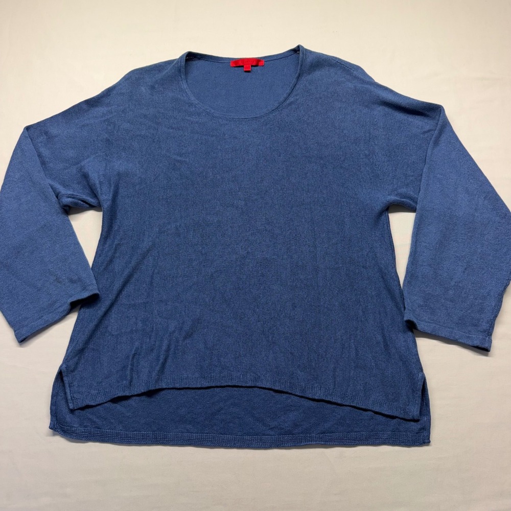 Shamask 100% Linen Blue High Low Lightweight Knit Sweater Top Size 2 M